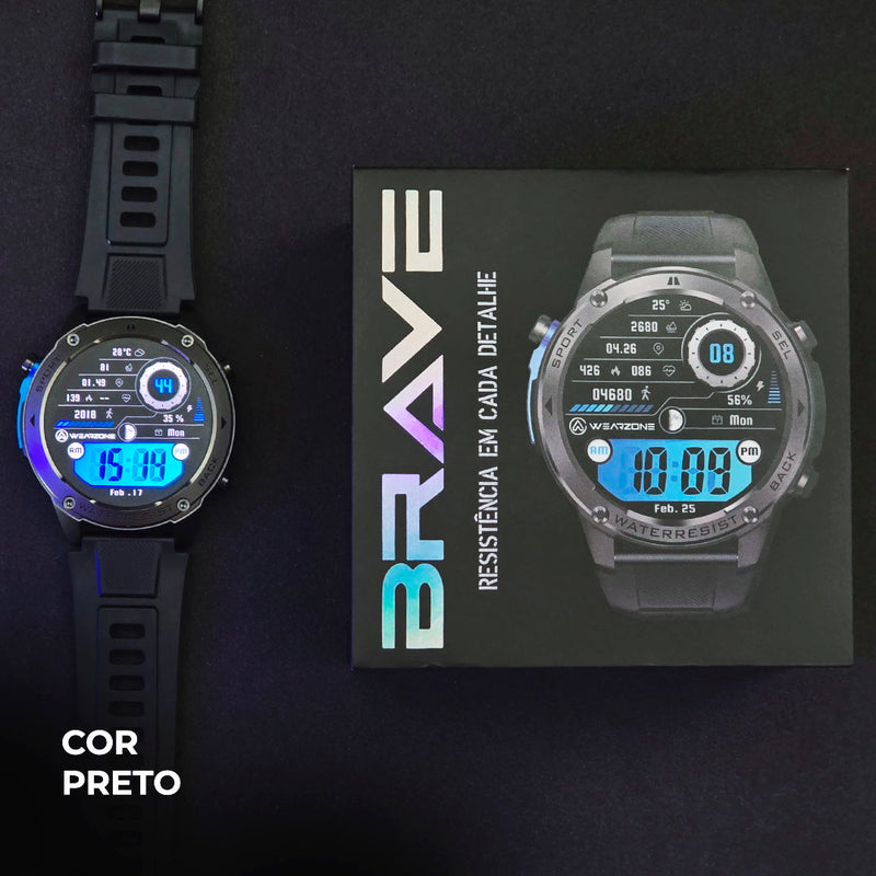 relógio inteligente smartwatch Wearzone BRAVE a prova d'água ate 50 metros