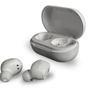 Fones de ouvido sem fio Zone Buds 01 na cor branca, com case aberto e design leve