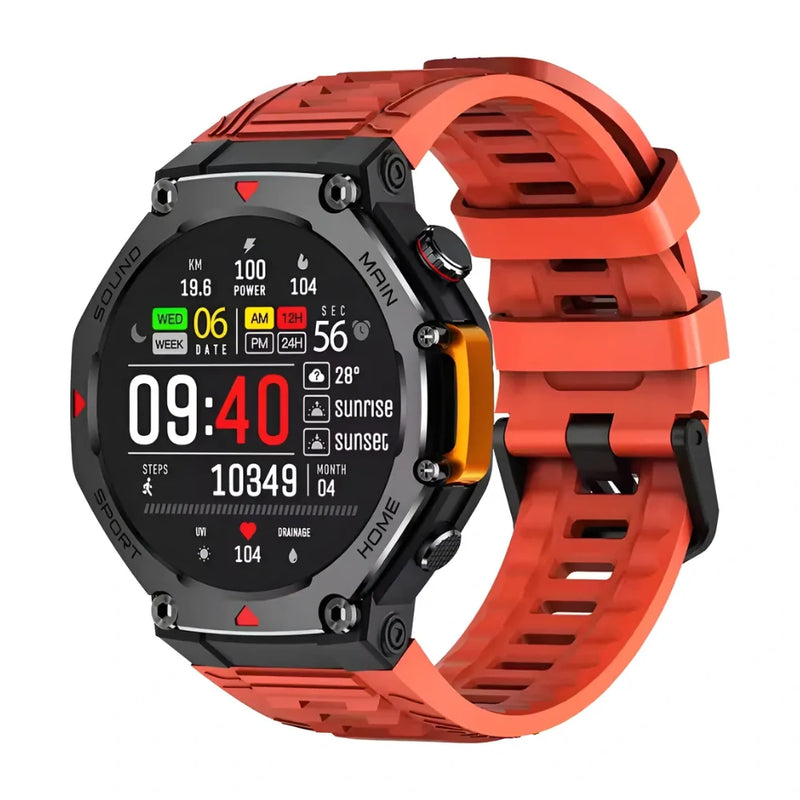Smartwatch Microwear MA31 laranja com design robusto e pulseira de silicone