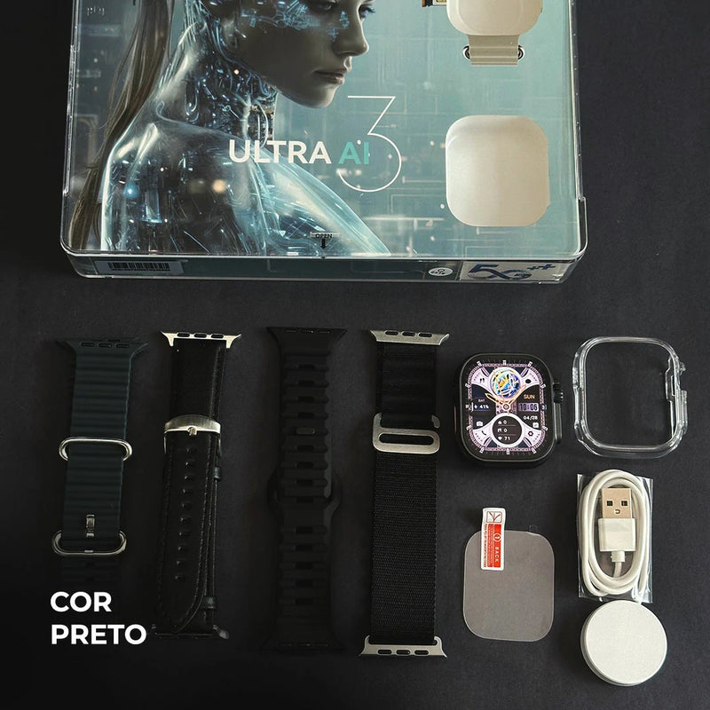 Smartwatch Microwear Ultra AI 3 – Kit com 4 Pulseiras