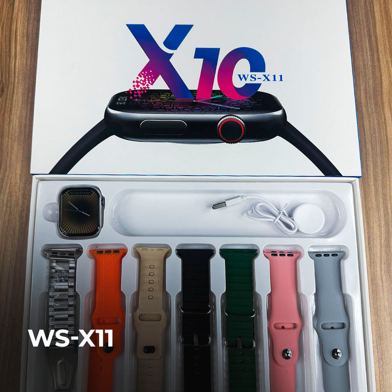 Relógio Smartwatch Inteligente WS-X11 Série 10 – Kit com 7 Pulseiras e Tela Full Touch