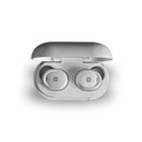 Fones de ouvido Zone Buds 01 brancos posicionados no estojo de carregamento aberto