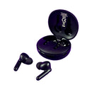 Fone Bluetooth TWS WZ06 preto, com os fones fora do estojo de carregamento