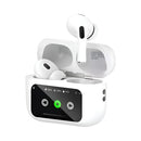 Fone de ouvido Bluetooth WT-5 branco, com estojo inteligente Smart Case equipado com display digital para controle de música e bateria