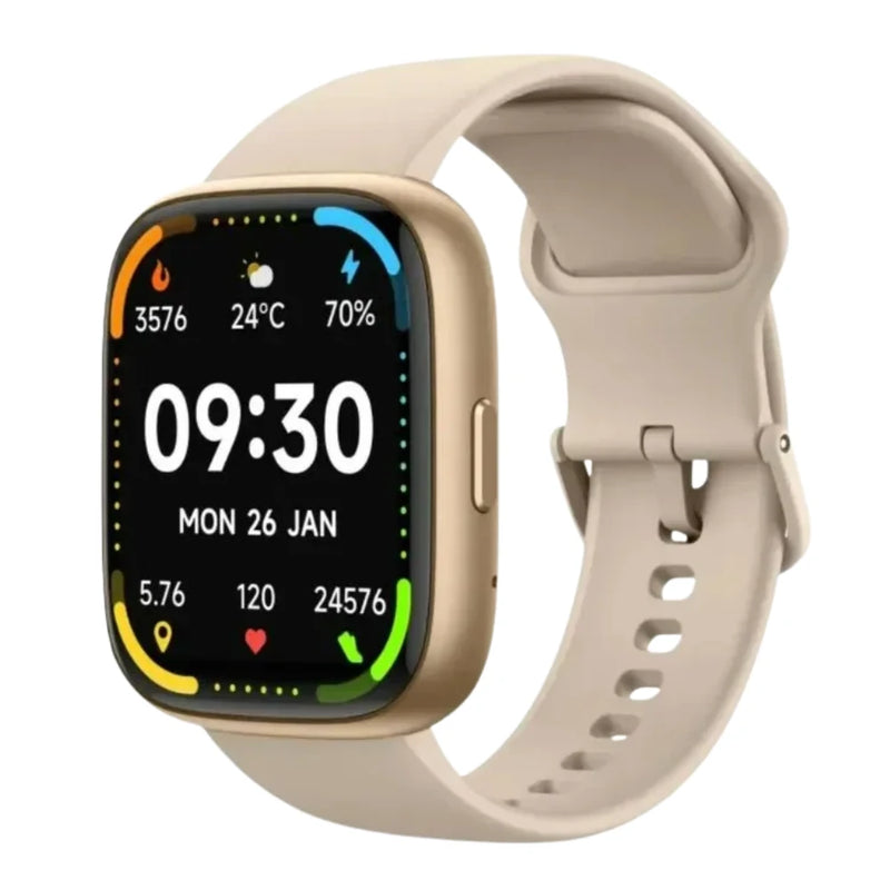 Relógio inteligente Wearzone Pulse bege com autonomia de 7 dias, à prova d'água e design elegante
