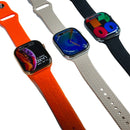 Relógio inteligente WS-S9 MAX disponível em diferentes cores de pulseira, com tela full touch e mostradores digitais variados