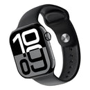 Smartwatch W10 Mini 42mm preto em ângulo, tela AMOLED de alta resolução com números grandes e pulseira de silicone
