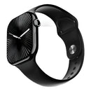 Relógio inteligente Microwear W10 Mini 42mm visto de lado, mostrador estilo radial em tela AMOLED e pulseira preta