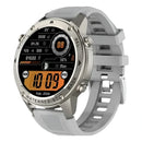 Smartwatch BRAVE cinza em vista lateral, modelo esportivo resistente à água até 50m