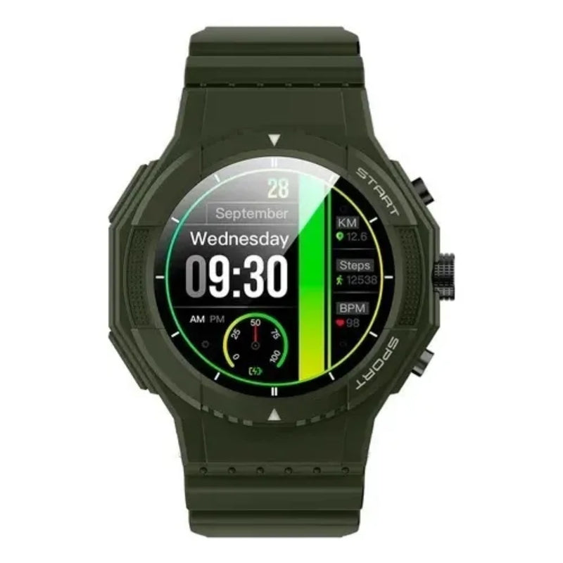 Smartwatch Fenix caixa verde com sensores de frequência cardíaca e GPS integrado para esportes