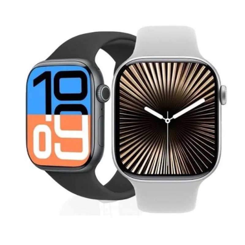 Smartwatch GS10 Mini 41mm Série 10 com pulseira preta e branca, tela colorida e NFC