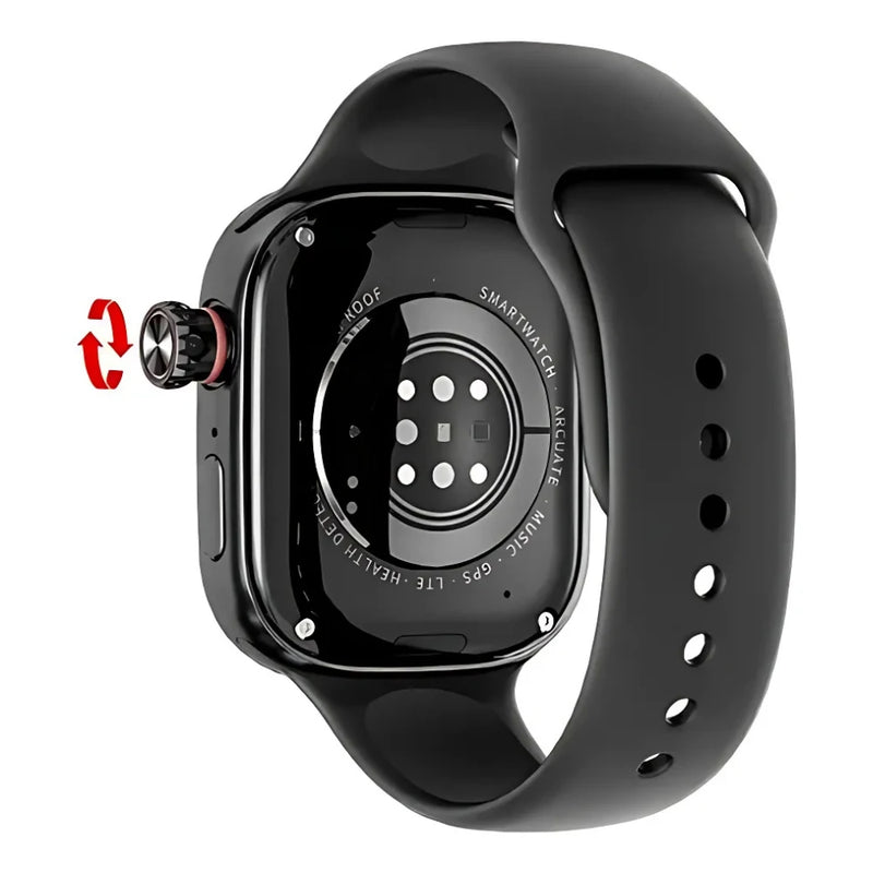 Smartwatch Horizon Lite parte traseira com sensores de frequência cardíaca e 32GB de armazenamento