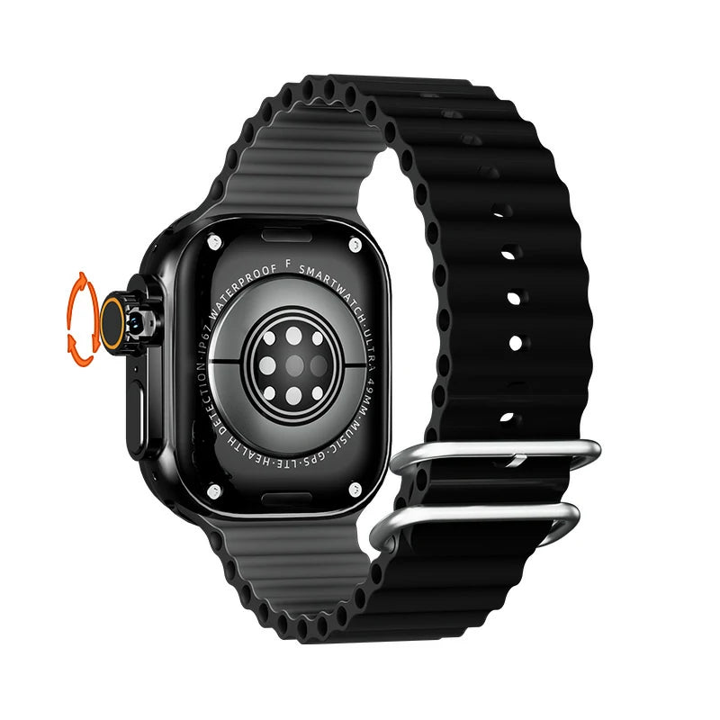 Smartwatch Wearzone Horizon PRO parte traseira com sensores de frequência cardíaca e contatos de carregamento magnético