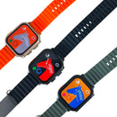 Smartwatch TWS N22 com três opções de pulseira colorida: laranja, preta e verde