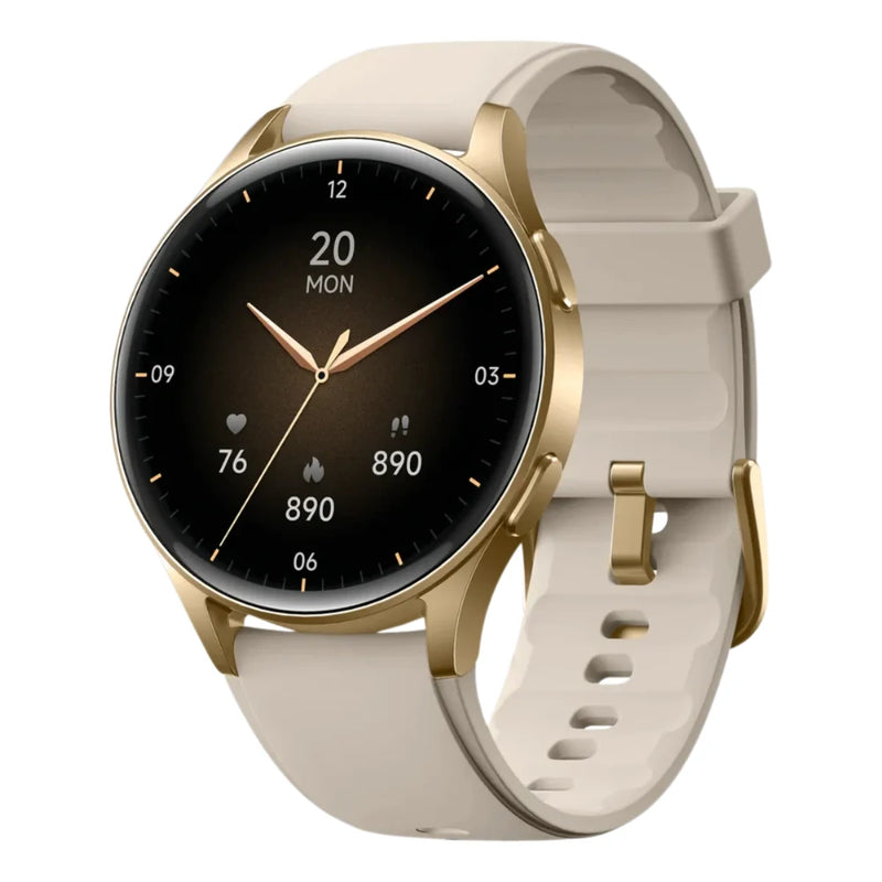 Smartwatch Wearzone Orion feminino dourado com tela colorida, à prova d'água e pulseira elegante metálica