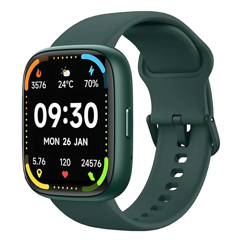 Smartwatch Wearzone Pulse com pulseira verde, tela AMOLED, 7 dias de bateria e resistência à água